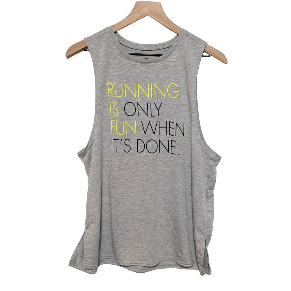 SO Womens Graphic Sleeveless Muscle Tank Top Size L Gray Active Athletic Running